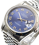 Men's Datejust 36mm with White Gold Fluted Bezel on Jubilee Bracelet with Blue Roman Dial