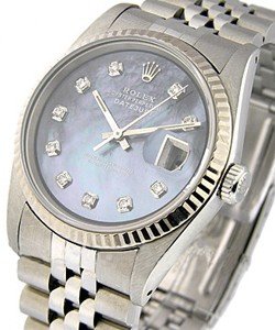 Men's Datejust 36mm with White Gold Fluted Bezel  on jubilee Bracelet with Black MOP Diamond Dial 