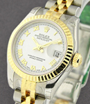 Ladies 26mm Datejust in Steel with Yellow Gold Fluted Bezel on Steel and Yellow Gold Jubilee Bracelet with White Roman Dial