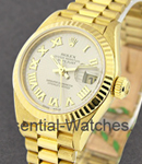 President in Yellow Gold with Fluted Bezel on Yellow Gold President Bracelet with Rhodium Roman Dial