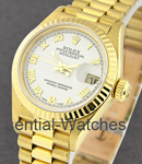 Ladies President in Yellow Gold with Fluted Bezel on Yellow Gold President Bracelet with White Roman Dial