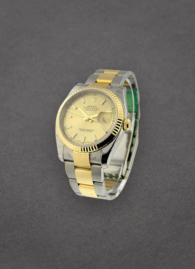 Rolex Unworn Datejust 36mm in Steel with Yellow Gold Fluted Bezel