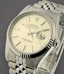 Men's Datejust 36mm with White Gold Fluted Bezel on Jubilee Bracelet with Silver Stick Dial