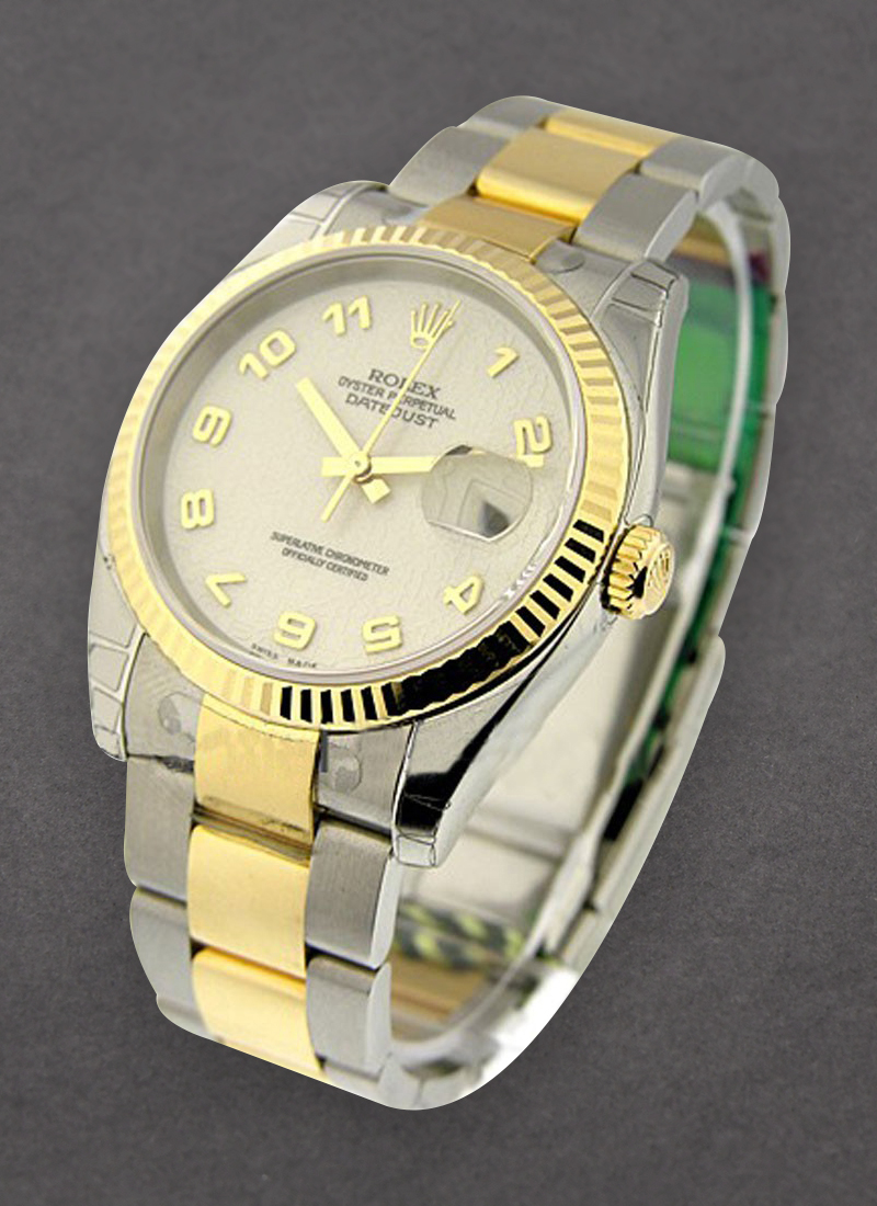 Rolex Unworn Datejust 36mm in Steel with Yellow Gold Fluted Bezel