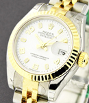 Datejust 26mm in Steel with Yellow Gold Fluted Bezel on Steel and Yellow Gold Jubilee Bracelet with White Arabic Dial
