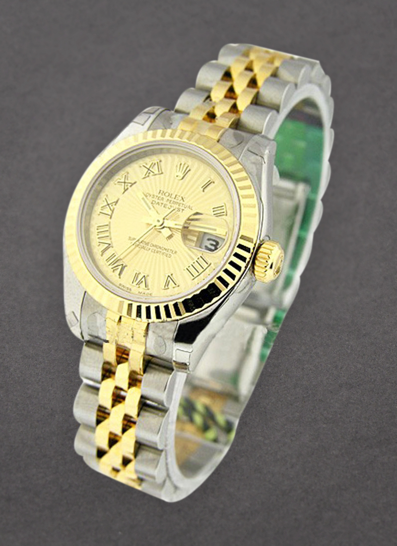 Rolex Unworn Ladies 26mm Datejust in Steel with Yellow Gold Fluted Bezel