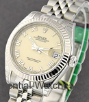 Datejust in Steel with Fluted Bezel on Steel Jubilee Bracelet with  Ivory Jubilee Dial