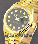 President in Yellow Gold with Fluted Bezel on Yellow Gold President Bracelet with Black Diamond Dial