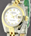 Datejust 26mm Ladies in Steel with Yellow Gold Fluted Bezel on Jubilee Bracelet with White MOP Roman Dial