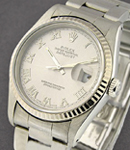 Men's Datejust 36mm in Steel with White Gold Fluted Bezel on Oyster Bracelet with Silver Roman Dial