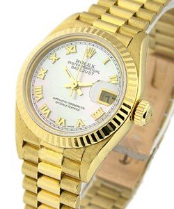 President in Yellow GoldPresident in Yellow Gold with Fluted Bezel on Yellow Gold President Bracelet with White MOP Roman Dial