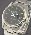 Men's Datejust 36mm in Steel with White Gold Fluted Bezel on Oyster Bracelet with Black Stick Dial