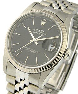 Men''s Datejust 36mm with White Gold Fluted Bezel on Jubilee Bracelet with Black Stick Dial