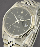 Men''s Datejust 36mm with White Gold Fluted Bezel on Jubilee Bracelet with Black Stick Dial