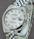 Mid Size 31mm Datejust in Steel with Fluted Bezel on Steel Jubilee Bracelet with Silver Diamond Dial