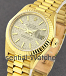 President in Yellow Gold with Fluted Bezel on Yellow Gold President Bracelet with Silver Jubilee Stick Dial