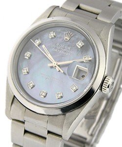Datejust 36mm in Steel with Smooth Bezel on Oyster Bracelet with Custom Blue MOP Dial