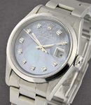 Datejust 36mm in Steel with Smooth Bezel on Oyster Bracelet with Custom Blue MOP Dial