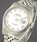 Men's Datejust 36mm with White Gold Fluted Bezel on Jubilee Bracelet with White Roman Dial