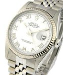 Men's Datejust 36mm with White Gold Fluted Bezel on Jubilee Bracelet with White Roman Dial
