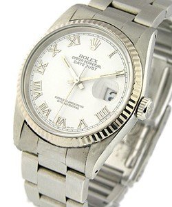 Men's Datejust 36mm with White Gold Fluted Bezel on Oyster Bracelet with White Roman Dial