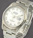 Men's Datejust 36mm with White Gold Fluted Bezel on Oyster Bracelet with White Roman Dial