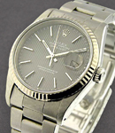 Men's Datejust 36mm in Steel with White Gold Fluted Bezel on Oyster Bracelet with Black Tapestry Stick Dial