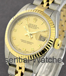 Lady's 2-Tone Datejust in Steel and Yellow Gold Fluted Bezel on Steel and Yellow Gold Jubilee Bracelet with Champagne Arabic Dial