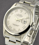 Datejust 36mm in Steel with Smooth Bezel on Oyster Bracelet with Silver Roman Dial