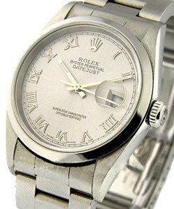 Datejust 36mm in Steel with Smooth Bezel on Oyster Bracelet with Silver Roman Dial