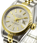 Lady's 2-Tone Datejust in Steel and Yellow Gold Fluted Bezel on Steel and Yellow Gold Jubilee Bracelet with Silver Jubilee Stick Dial