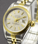 Lady's 2-Tone Datejust in Steel and Yellow Gold Fluted Bezel on Steel and Yellow Gold Jubilee Bracelet with Silver Jubilee Stick Dial