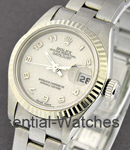 Lady's Datejust in Steel with White Gold Fluted Bezel on Steel Oyster Bracelet with Ivory Arabic Dial