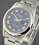 Datejust 36mm in Steel with Smooth Bezel on Oyster Bracelet with Blue Roman Dial