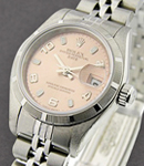 Lady's Date 26mm in Steel with Engine Turn Bezel on Jubilee Bracelet with Salmon Arabic Dial