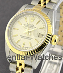 Lady's 2-Tone Datejust in Steel with Yellow Gold Fluted Bezel on Steel and Yellow Gold Jubilee Bracelet with Cream Jubilee Stick Dial