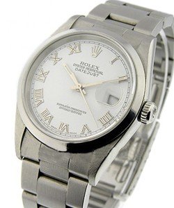 Datejust 36mm in Steel with Smooth Bezel on Oyster Bracelet with White Roman Dial