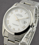 Datejust 36mm in Steel with Smooth Bezel on Oyster Bracelet with White Roman Dial