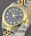 Lady's 2-Tone Datejust in Steel with Yellow Gold Fluted Bezel on Steel and Yellow Gold Jubilee Bracelet with Blue Arabic Dial