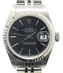 Lady's Datejust in Steel with White Gold Fluted Bezel on Steel Jubilee Bracelet with Black Stick Dial