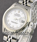 Lady's Datejust in Steel with White Gold Fluted Bezel on Steel Jubilee Bracelet with White Roman Dial