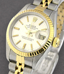 Lady''s 2-Tone Datejust in Steel with Yellow Gold Fluted Bezel on Steel and Yellow Gold Jubilee Bracelet with Silver Stick Dial