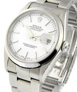 Datejust 36mm in Steel with Smooth Bezel on Oyster Bracelet with White Stick Dial