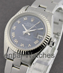 Lady's Datejust in Steel with White Gold Fluted Bezel on Steel Oyster Bracelet with Black Roman Dial