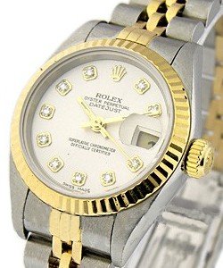 Lady''s 2-Tone Datejust in Steel and Yellow Gold Fluted Bezel on Steel and Yellow Gold Jubilee Bracelet with Silver Diamond Dial