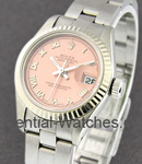 Lady's Datejust in Steel with White Gold Fluted Bezel on Steel Oyster Bracelet with Salmon Roman Dial