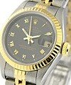 Lady's 2-Tone Datejust in Steel and Yellow Gold Fluted Bezel on Steel and Yellow Gold Jubilee Bracelet with Black Roman Dial