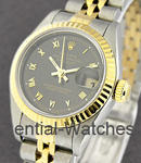 Lady's 2-Tone Datejust in Steel and Yellow Gold Fluted Bezel on Steel and Yellow Gold Jubilee Bracelet with Black Roman Dial