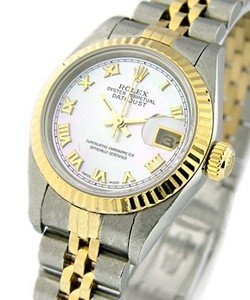 Lady's Datejust 26mm in Steel and Yellow Gold Fluted Bezel on Jubilee Bracelet with MOP Roman Dial