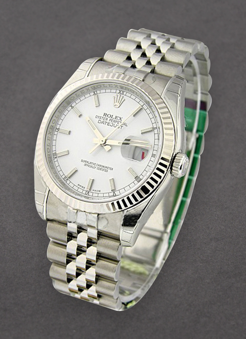 Rolex Unworn Datejust 36mm in Steel with White Gold Fluted Bezel